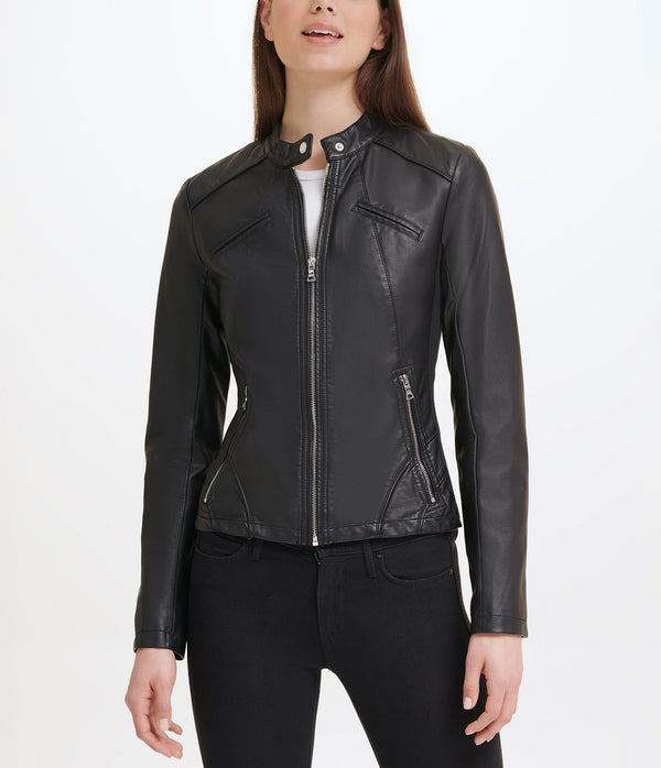 Faux Leather Scuba Jacket