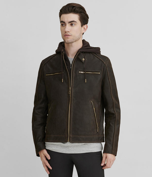 Jake Hooded Leather Jacket