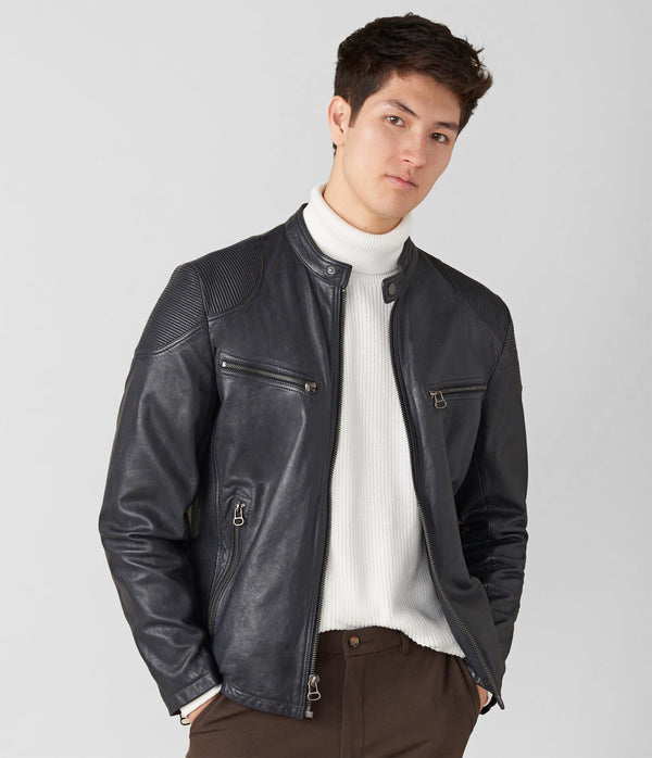 Drew Genuine Leather Jacket With Accordian Shoulder