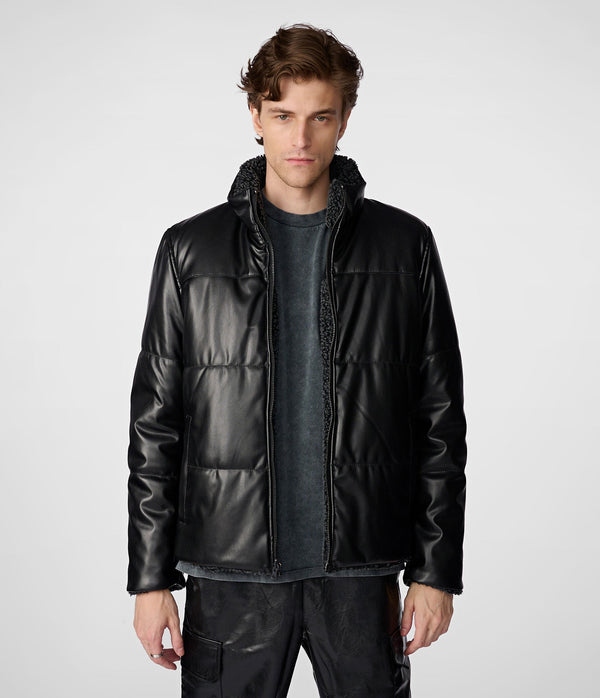 Faux Leather Sherpa Puffer